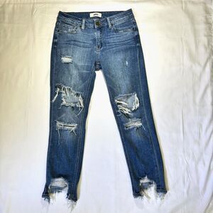 JBD Ripped Distressed Denim Jeans Straight Leg Stretchy Raw Hem Women's Size 25